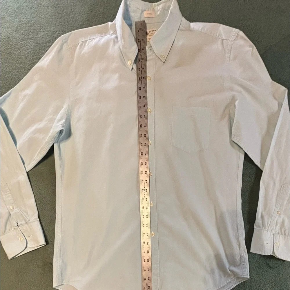 J. Crew Men's Casual Light Blueish-greenish Pin Striped Shirt, Size: L. (5462) - Picture 7 of 10